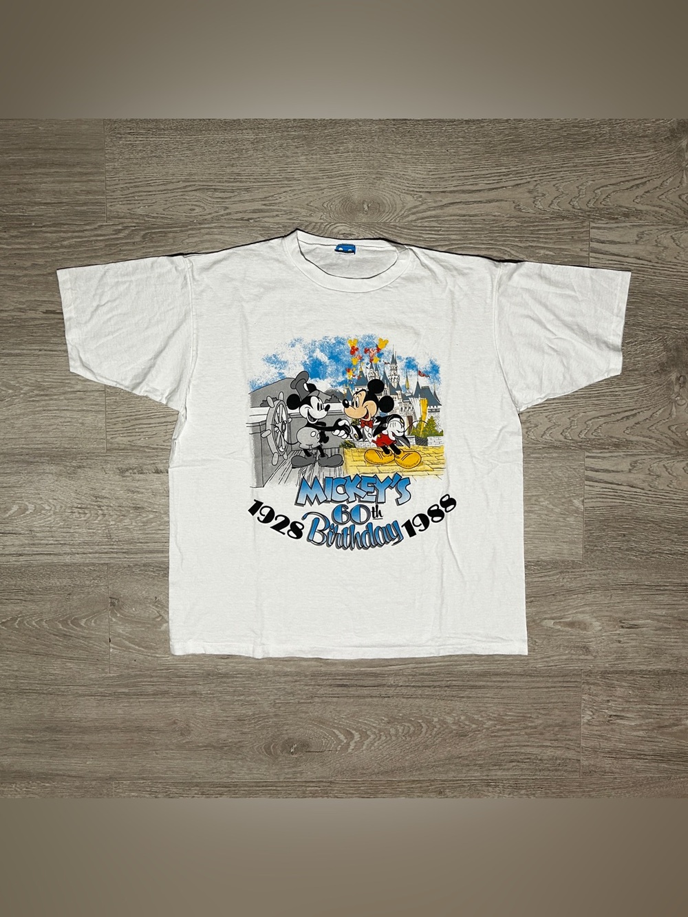 1988 Disney White Mickey Mouse 60th Birthday Graphic Tee